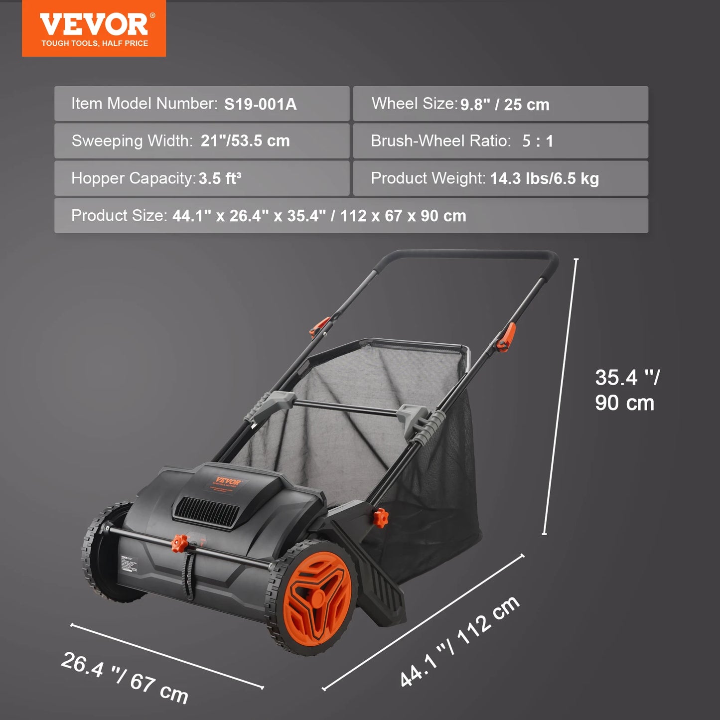 Push Lawn Sweeper With Dual Brushes And Mesh Collection Hopper