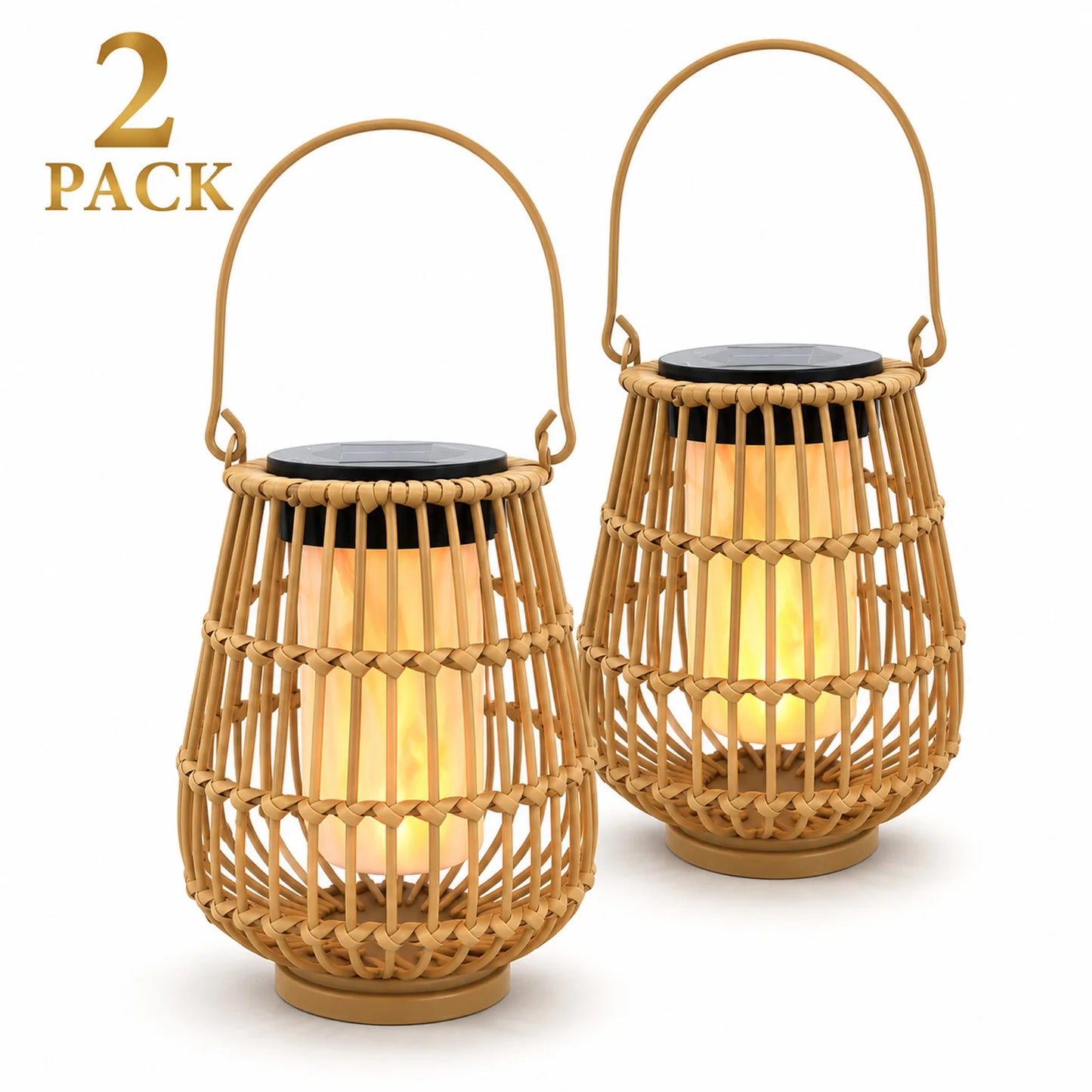 Handwoven Rattan Solar Lanterns Waterproof Hanging Led Outdoor Lights