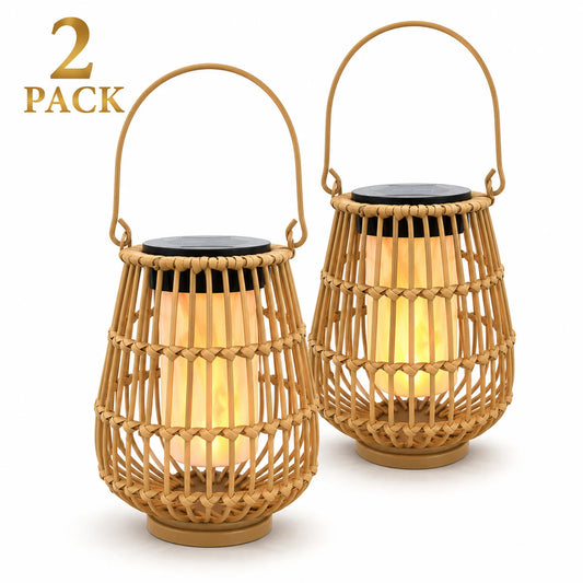 Handwoven Rattan Solar Lanterns Waterproof Hanging Led Outdoor Lights