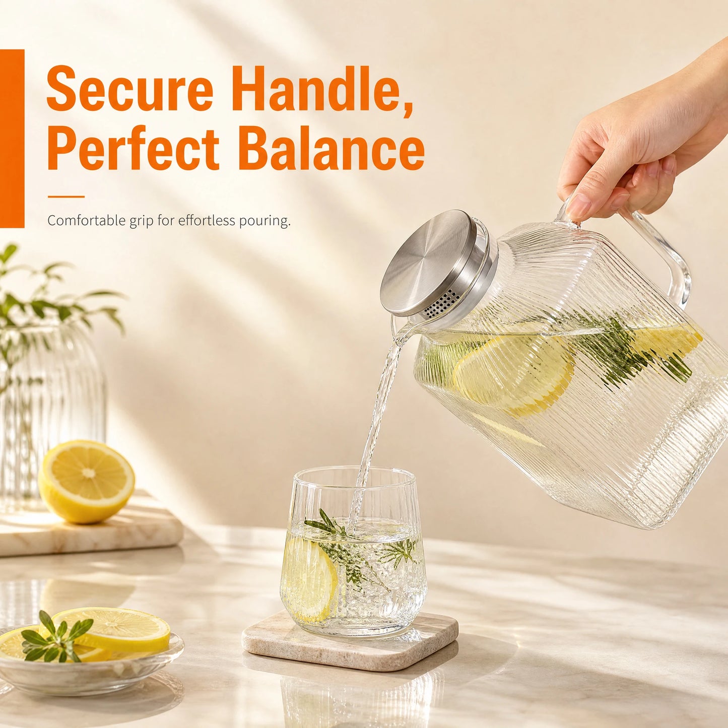 HiMISS Glass Water Pitcher With Strainer Lid For Beverages