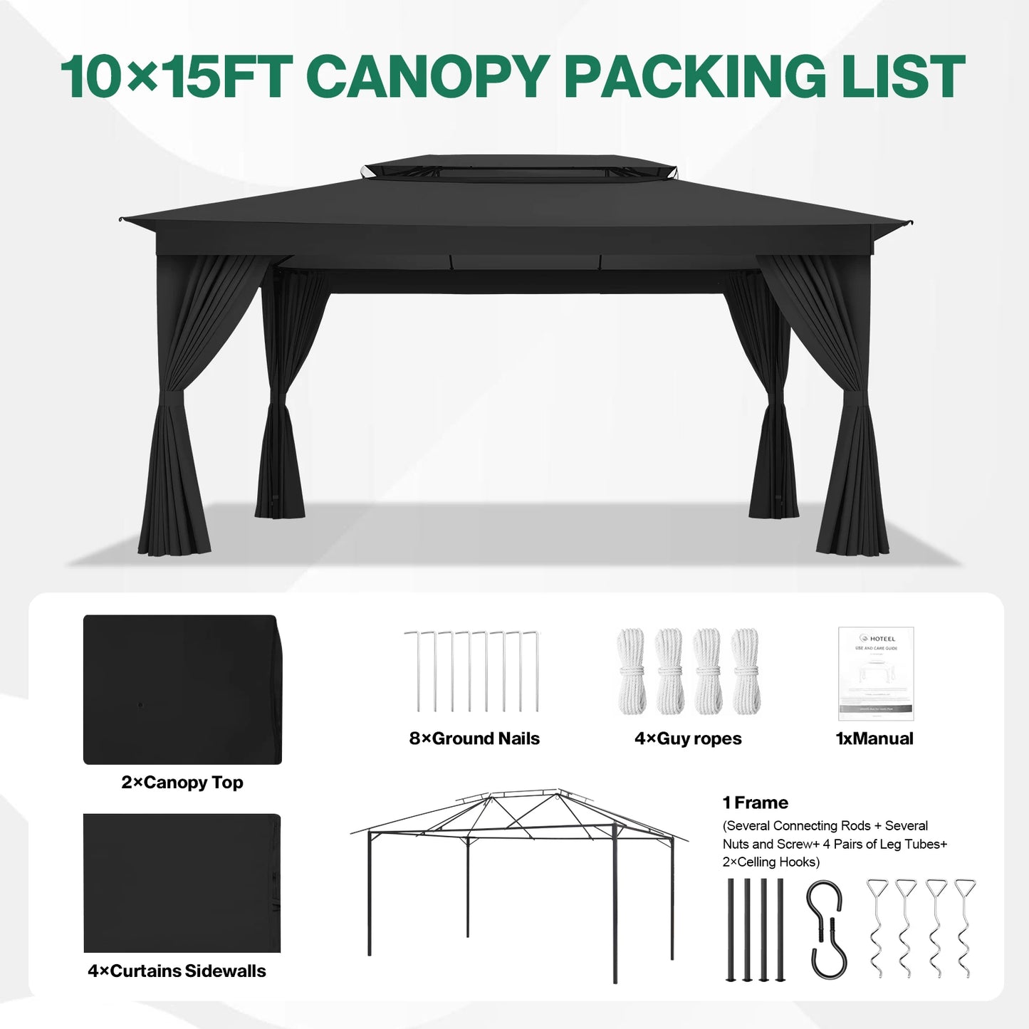 Tooluck Heavy Duty Steel Gazebo With Vented Double Roof