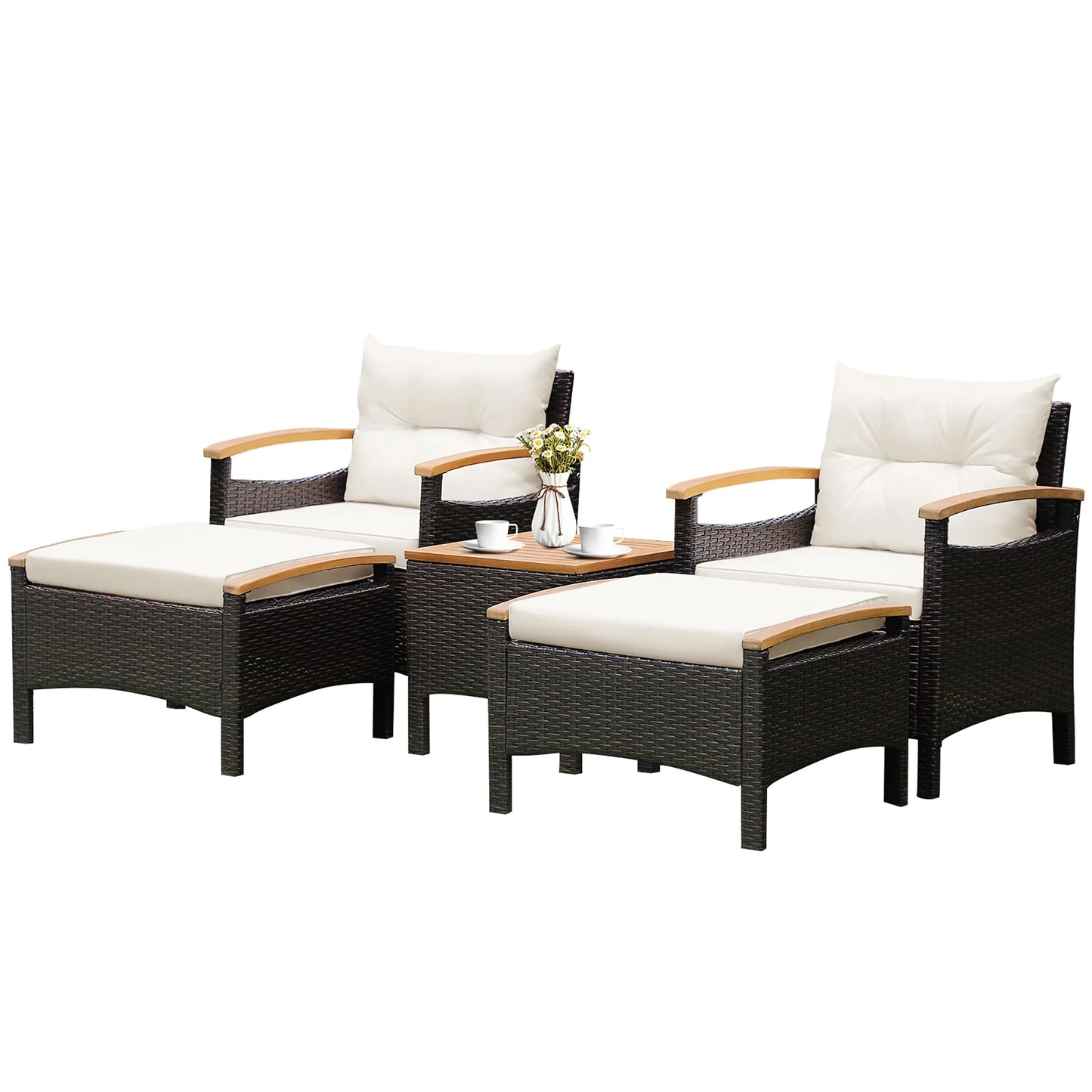 Homasis Outdoor Rattan Patio Sofa Set With Wooden Table