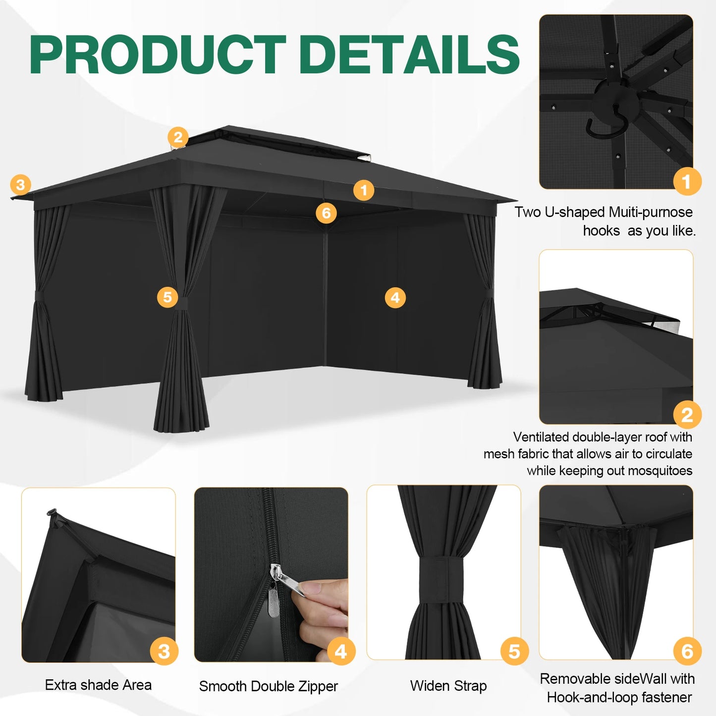 Tooluck Heavy Duty Steel Gazebo With Vented Double Roof