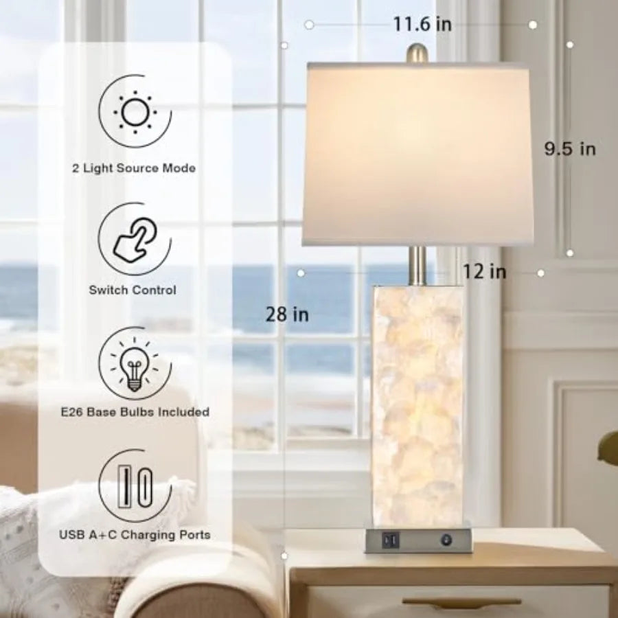 Coastal Sea Shell Table Lamp With Usb Charging Port