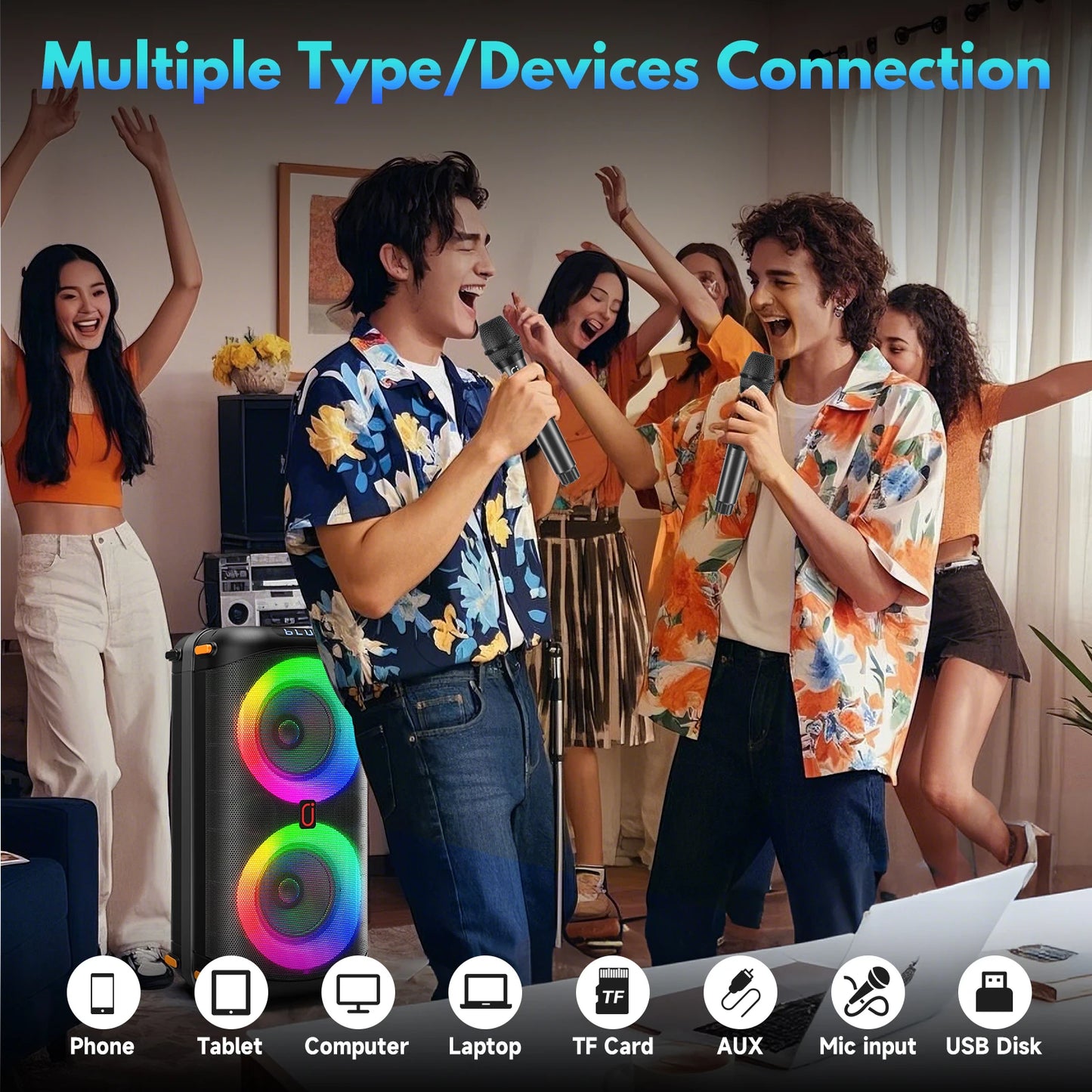 FanFun Portable Bluetooth Karaoke Speaker With Dual Microphones