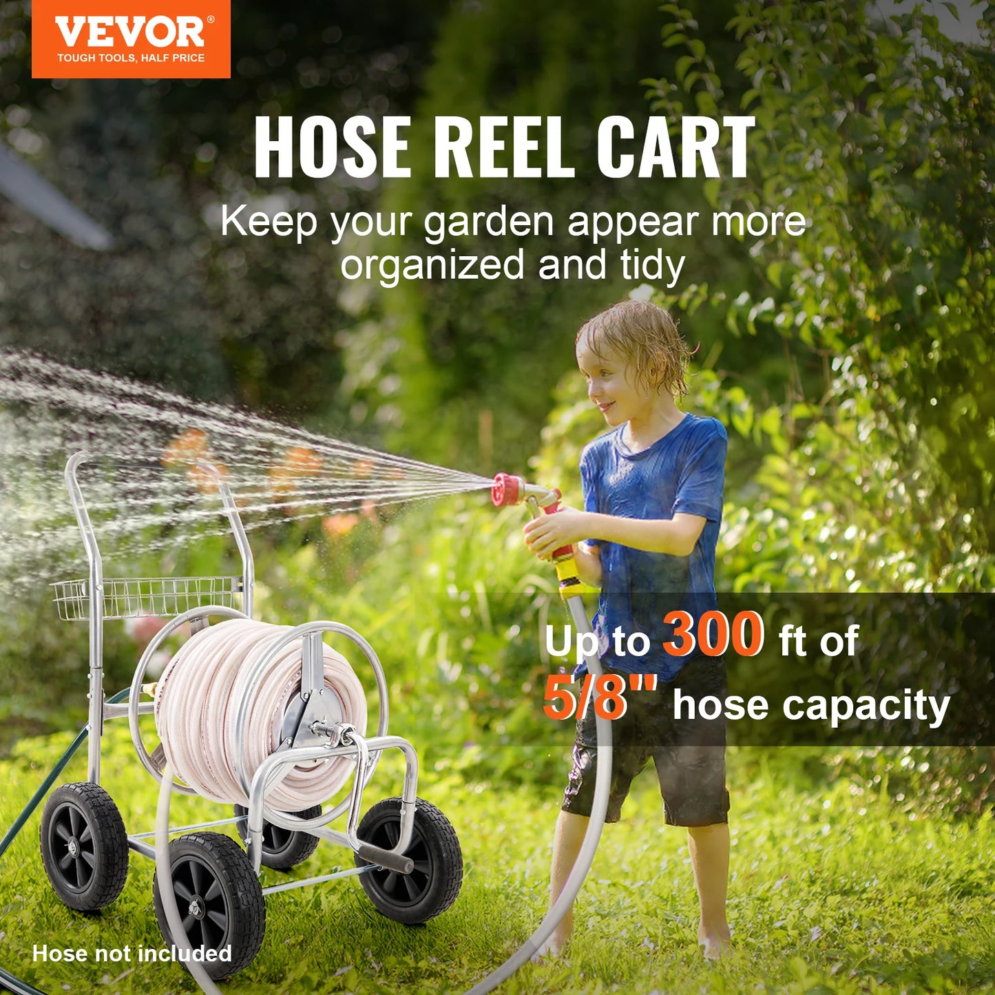 Heavy Duty Steel Garden Hose Reel Cart With Four Wheels