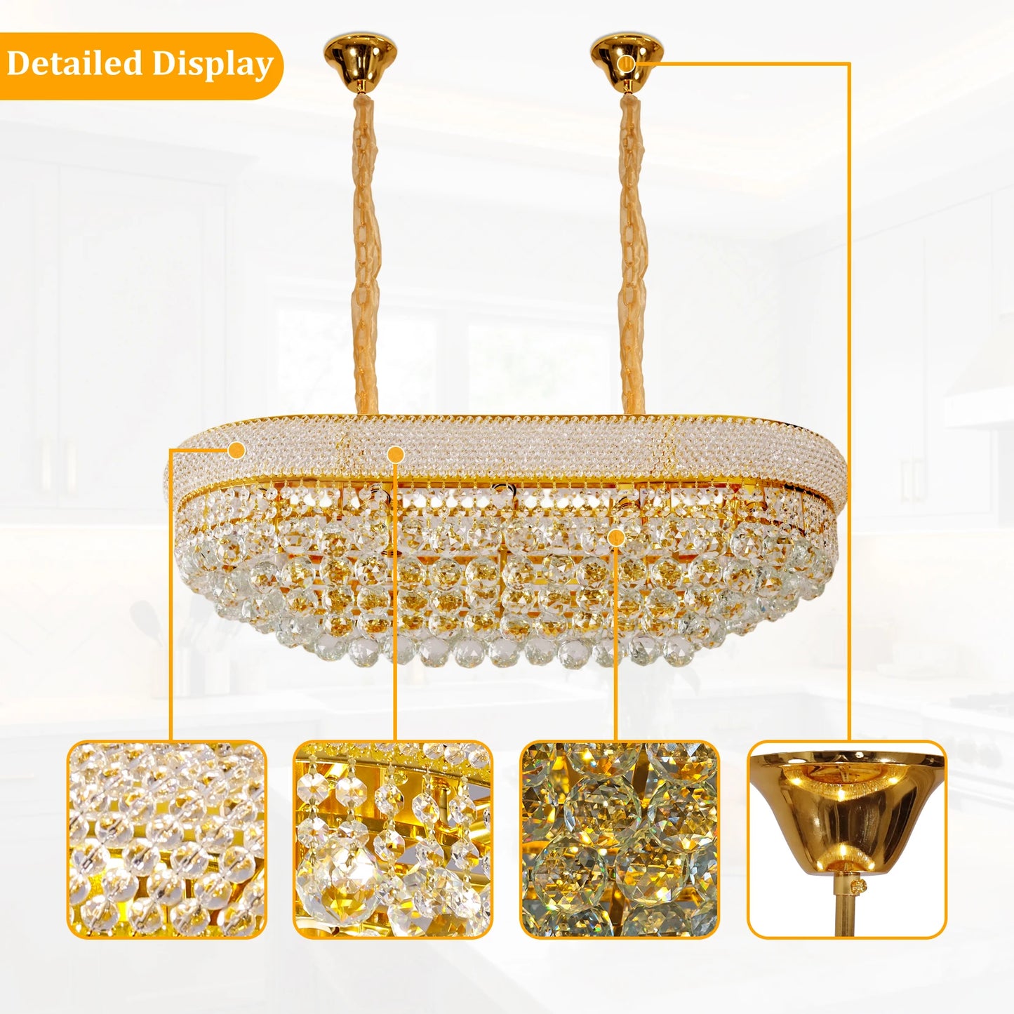 Vrygle Empire Rectangular Crystal Chandelier Dining Room Lighting