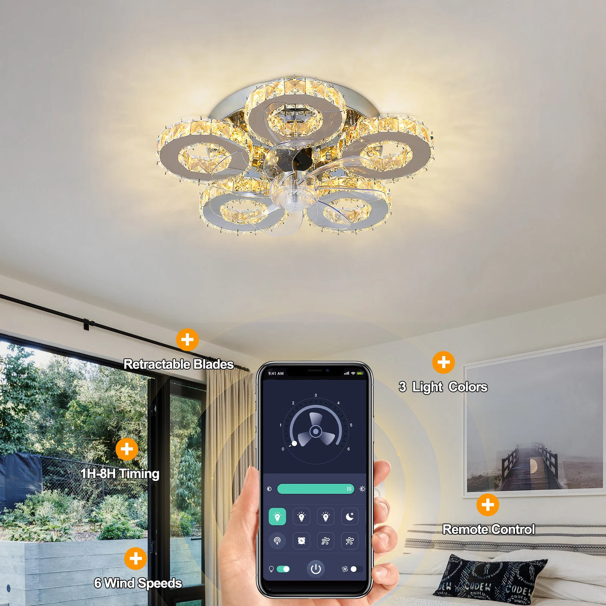 GreeLustr Modern LED Ceiling Fan Light With Retractable Blades