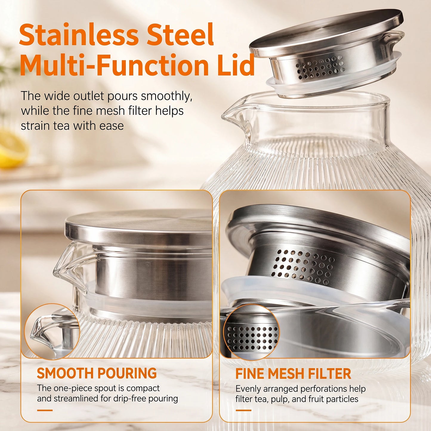 HiMISS Glass Water Pitcher With Strainer Lid For Beverages
