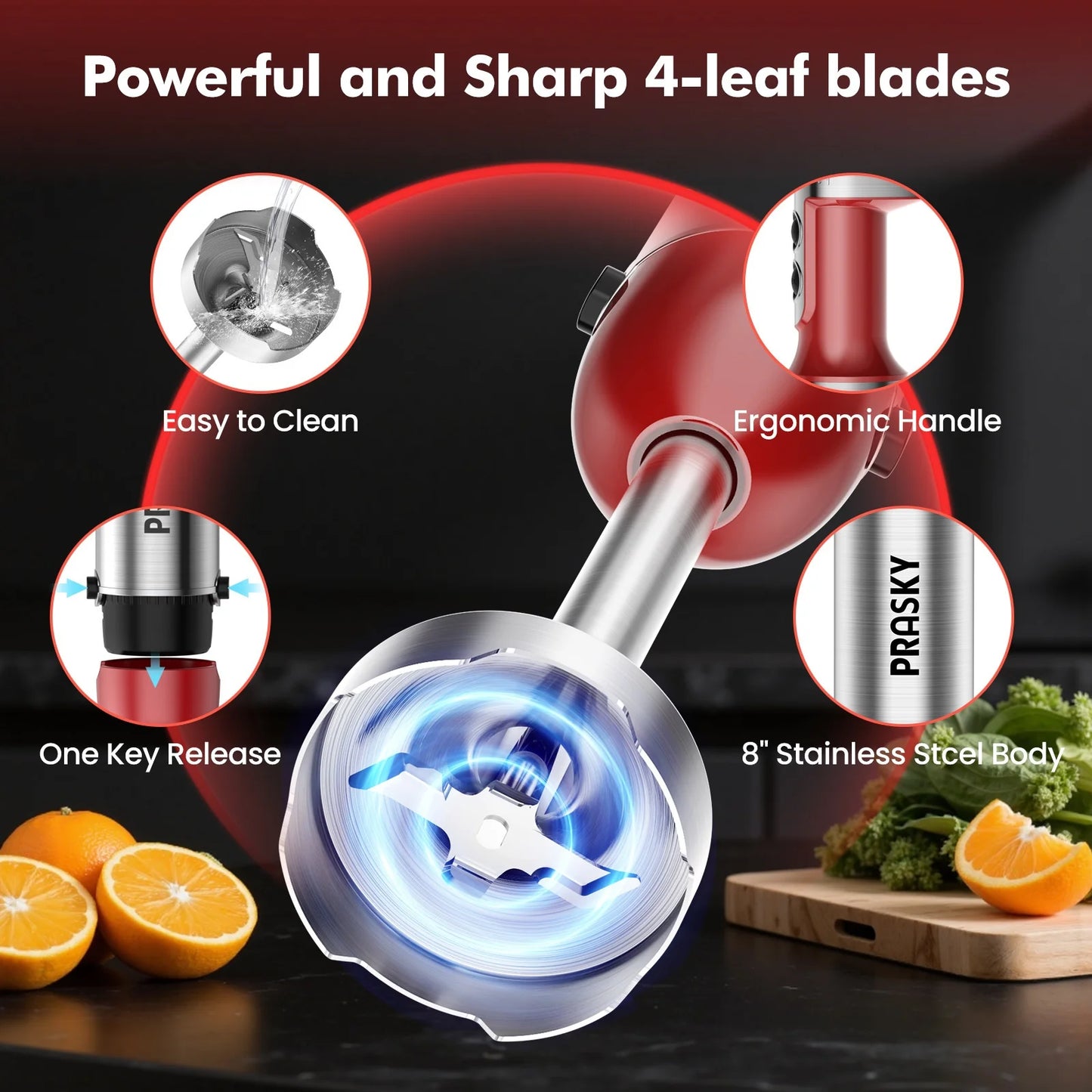 Prasky Handheld Immersion Blender With Whisk And Meat Chopper