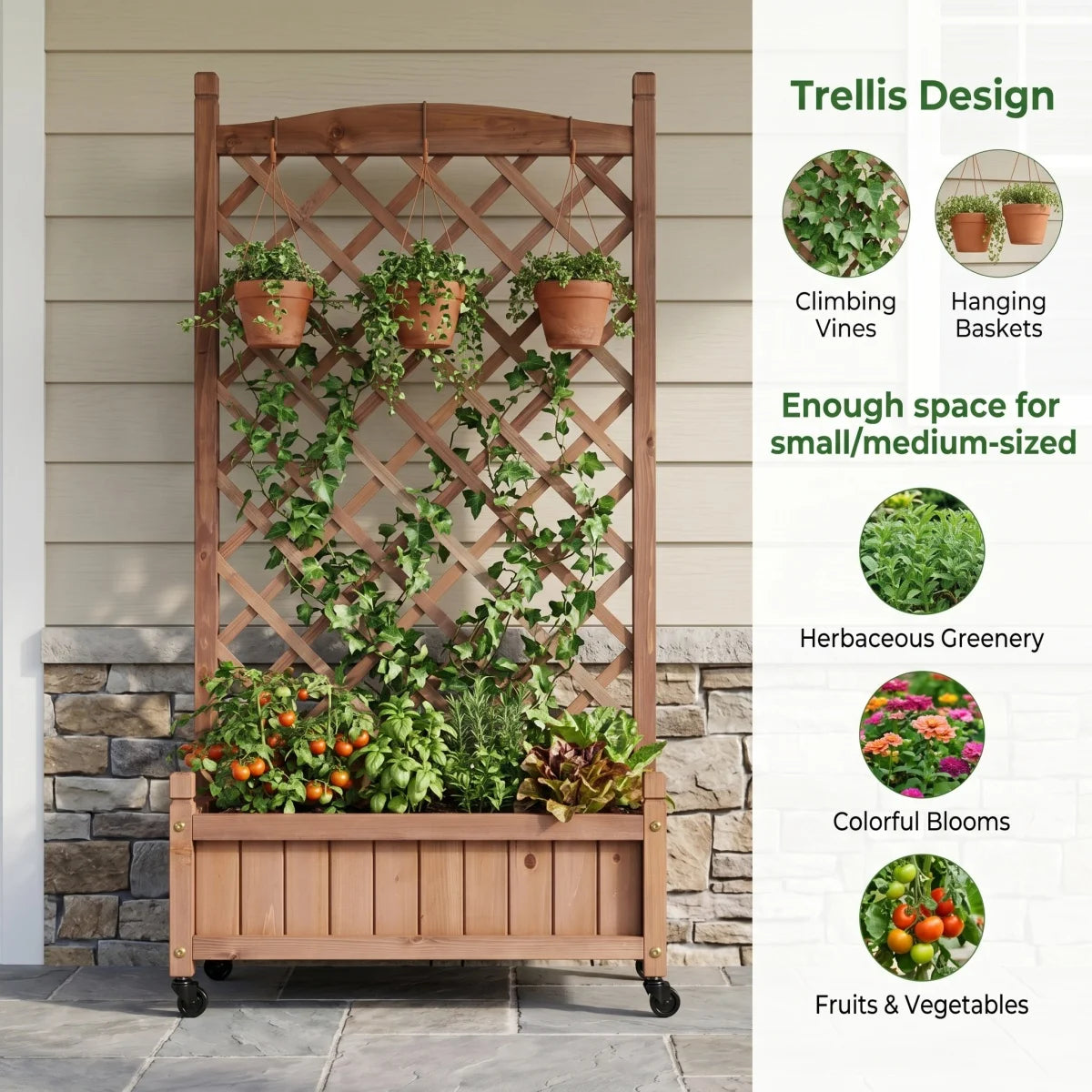 Natural Wooden Raised Garden Bed With Trellis Two Pack