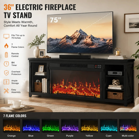 Farmhouse Electric Fireplace TV Stand With Remote Control And Heating
