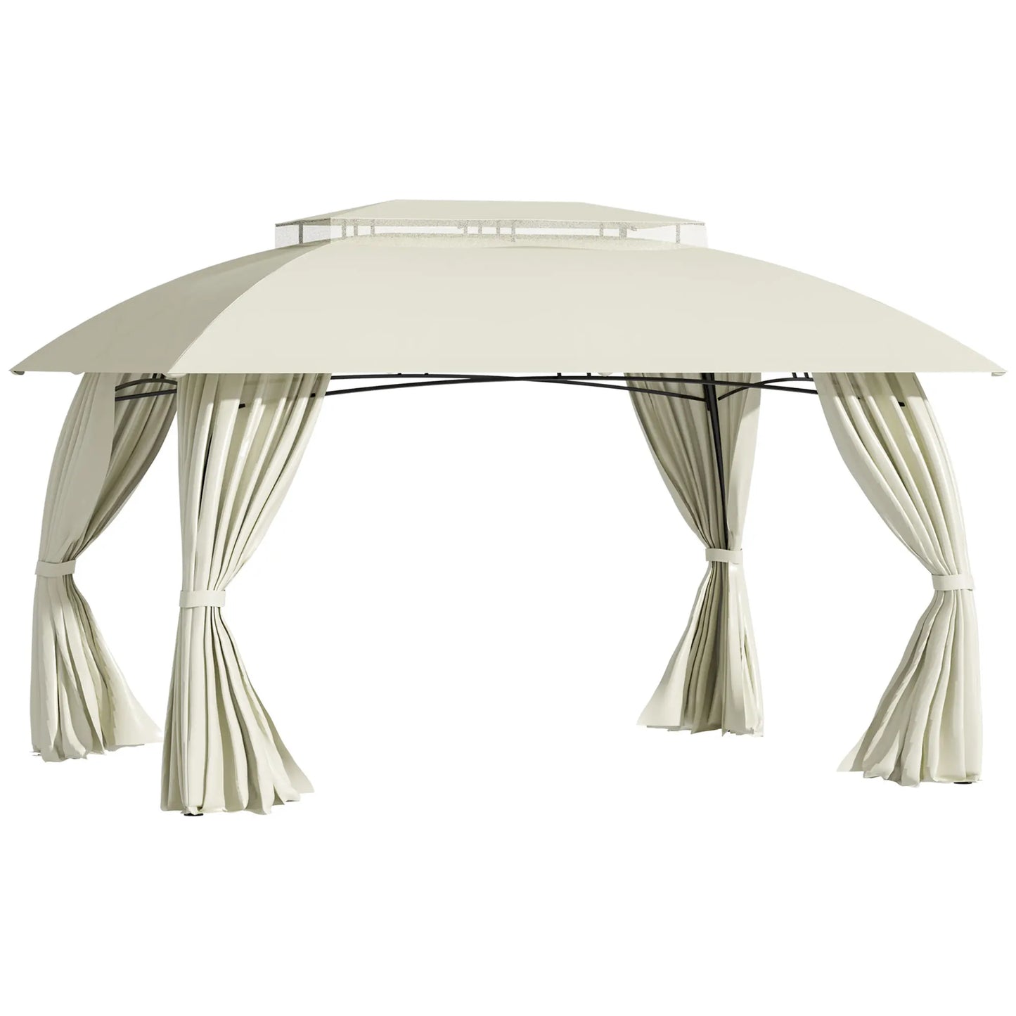 Double Vented Steel Patio Gazebo With Polyester Canopy And Curtains