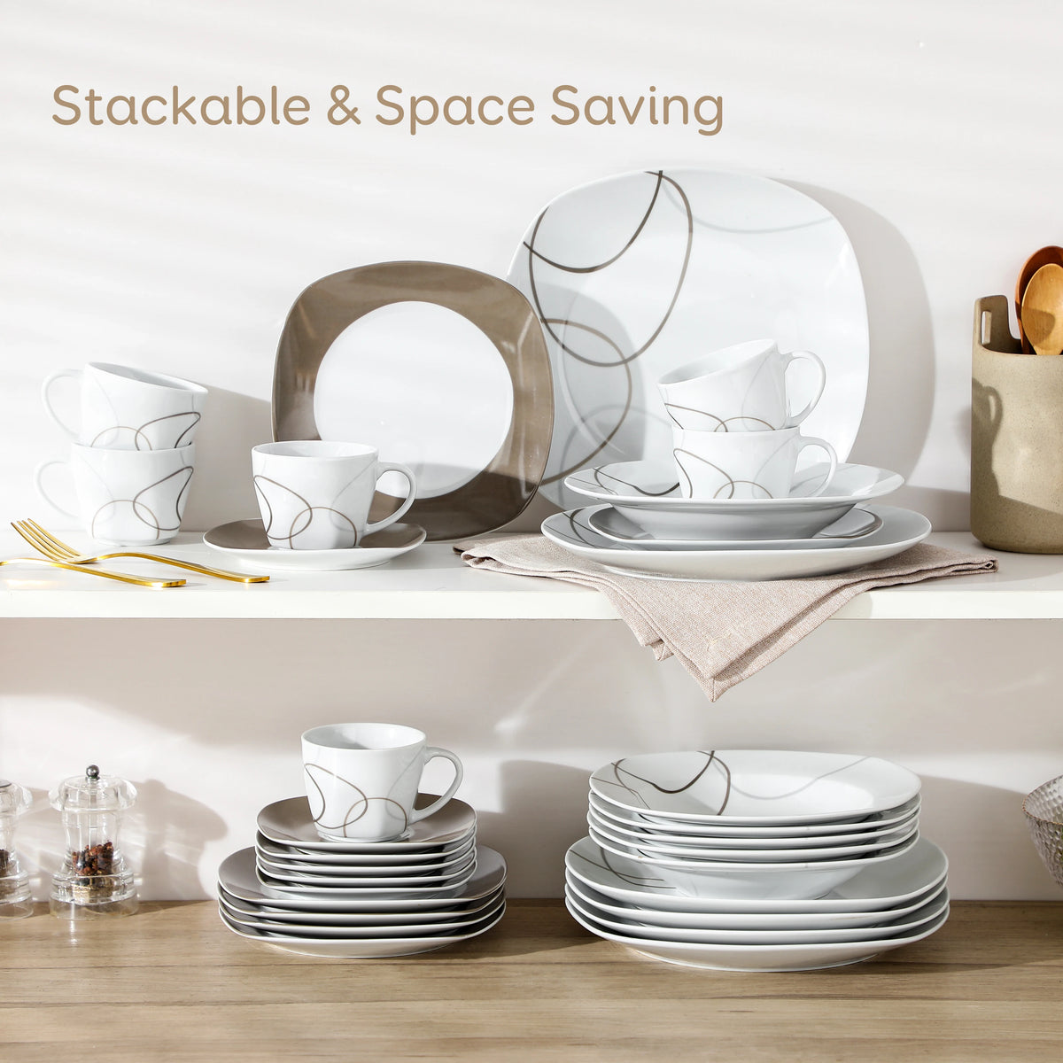 MALACASA Porcelain Dinnerware Set With Plates Cups And Saucers