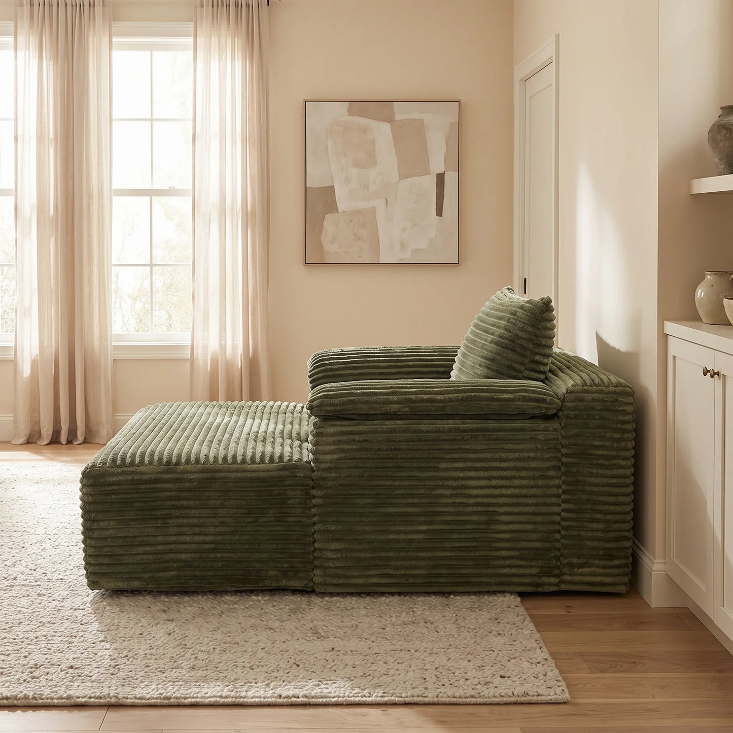 Premium Corduroy Sofa Bed With Removable Pillows And Armrests