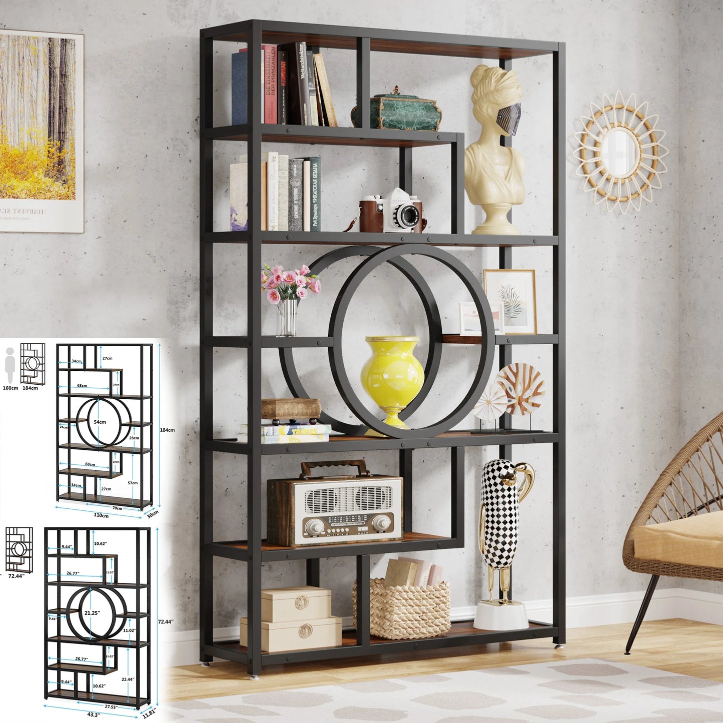 Tribesigns Industrial 5 Tier Bookshelf Freestanding Display Shelving Unit