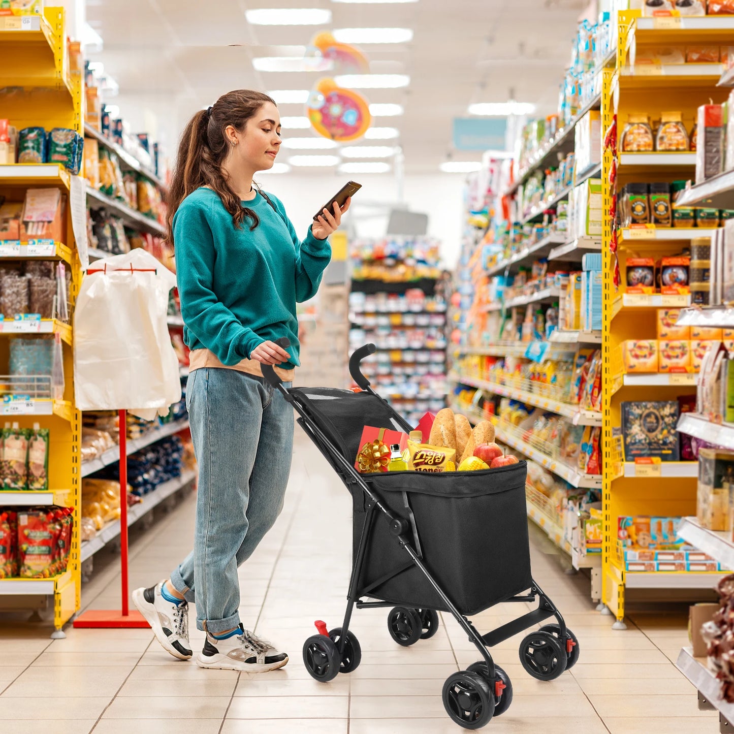Wedyvkos Foldable Shopping Cart Portable Durable Utility Trolley