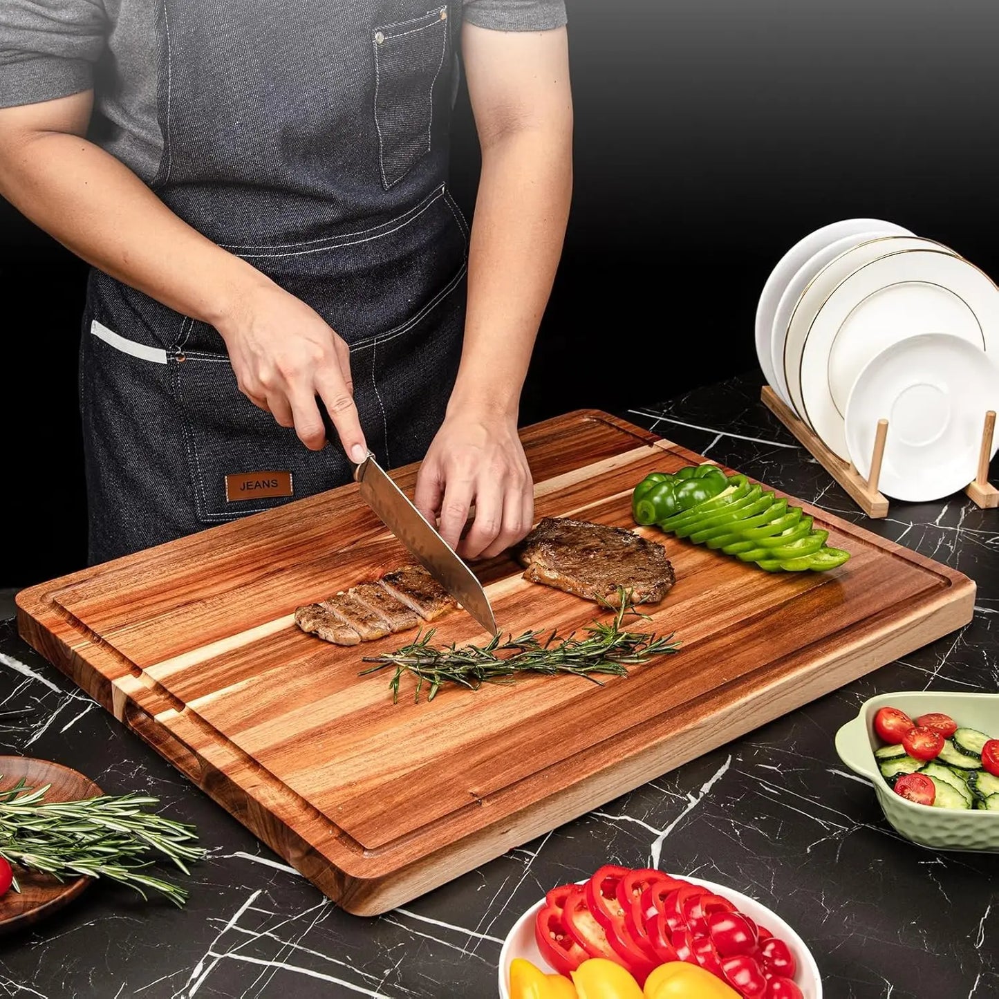 Twister.CK Reversible Wood Cutting Board With Juice Groove