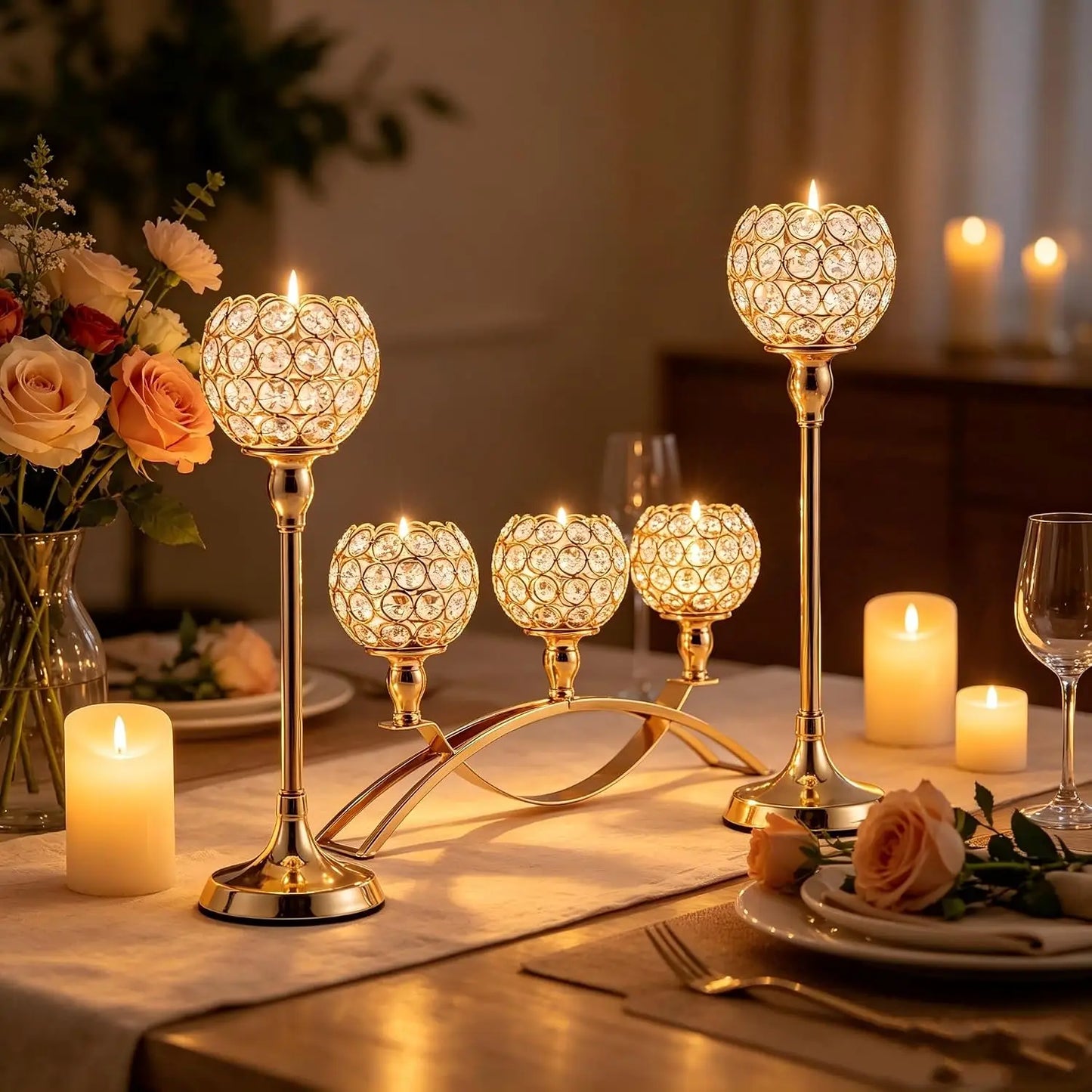 Triple Arm Tealight Candelabra Stand For Wedding Table Centerpiece Decor