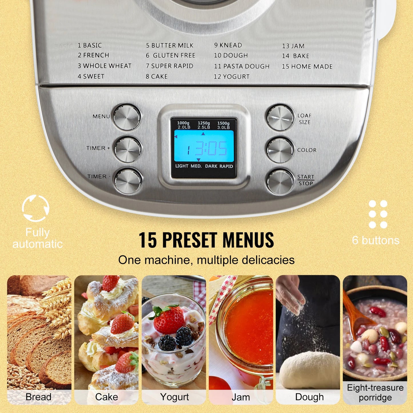SucceBuy Automatic Bread Maker Featuring Ceramic Pan With 15 Functions