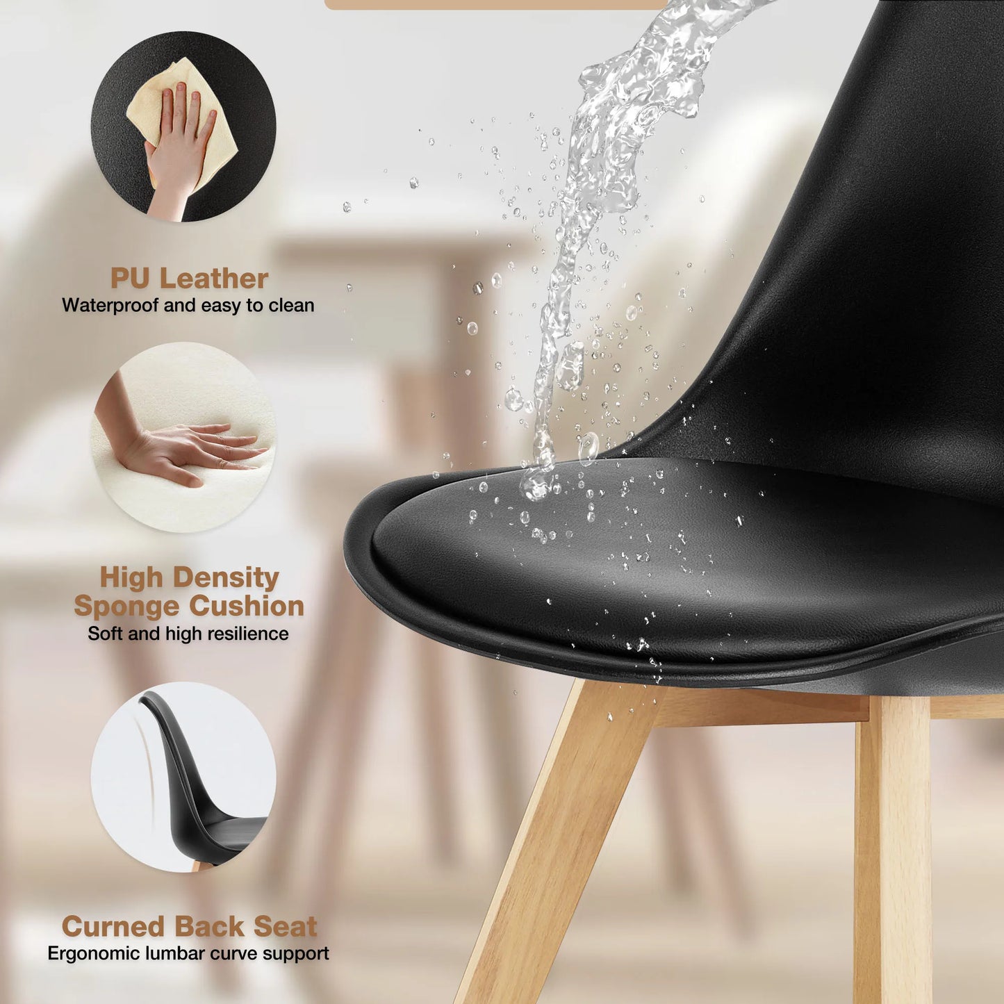 JHK PU Leather Dining Chairs With Comfortable Wooden Legs