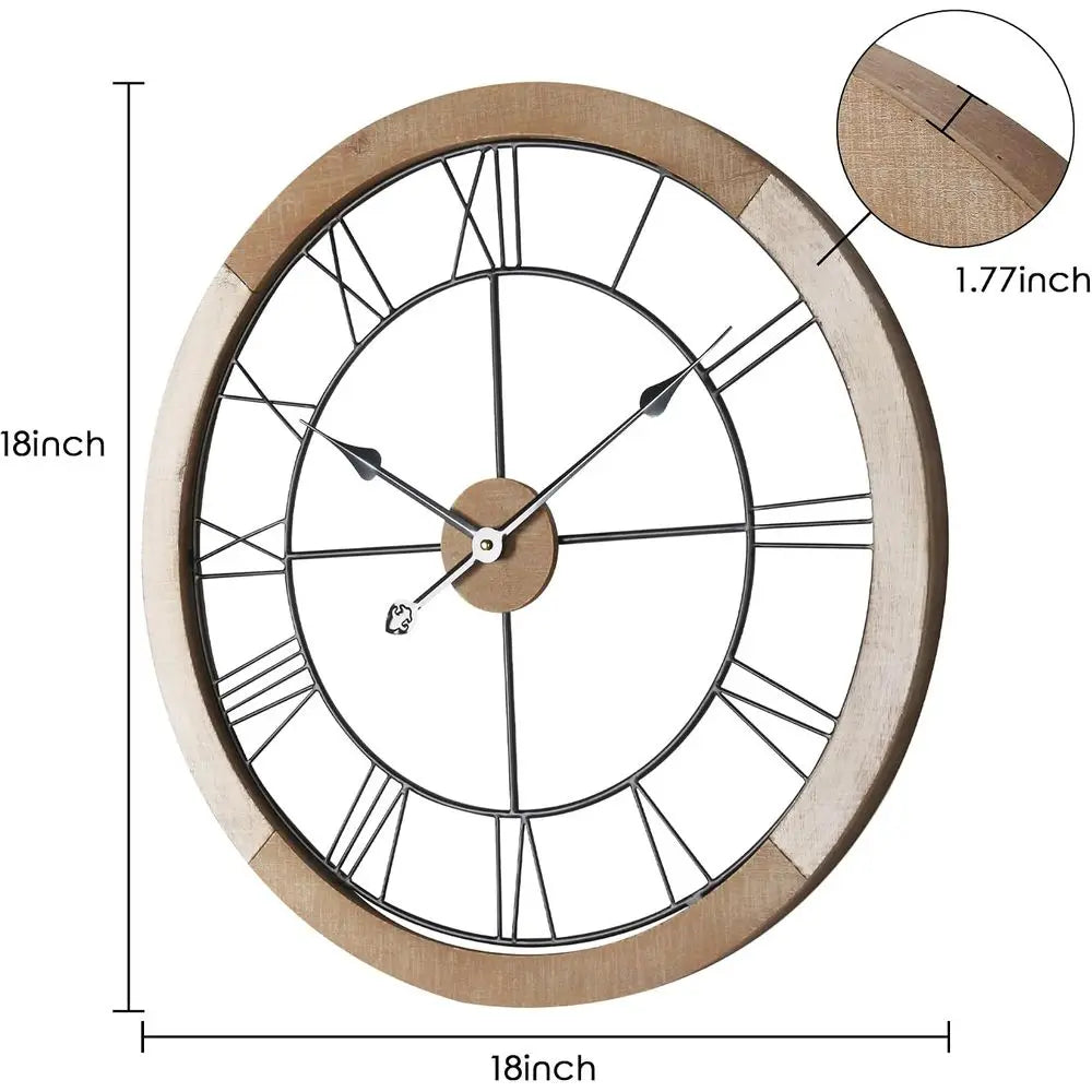 Silent Battery Operated Rustic Wall Clock For Home Office Decor