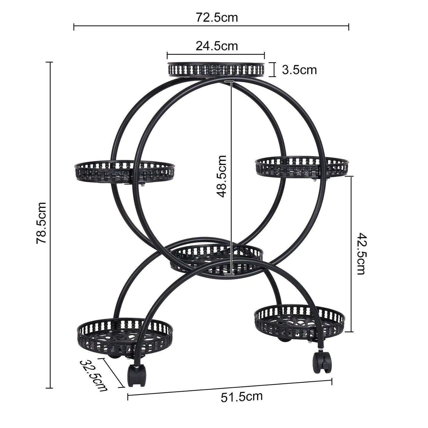 Multi Tier Rolling Metal Plant Stand With Six Pot Holders