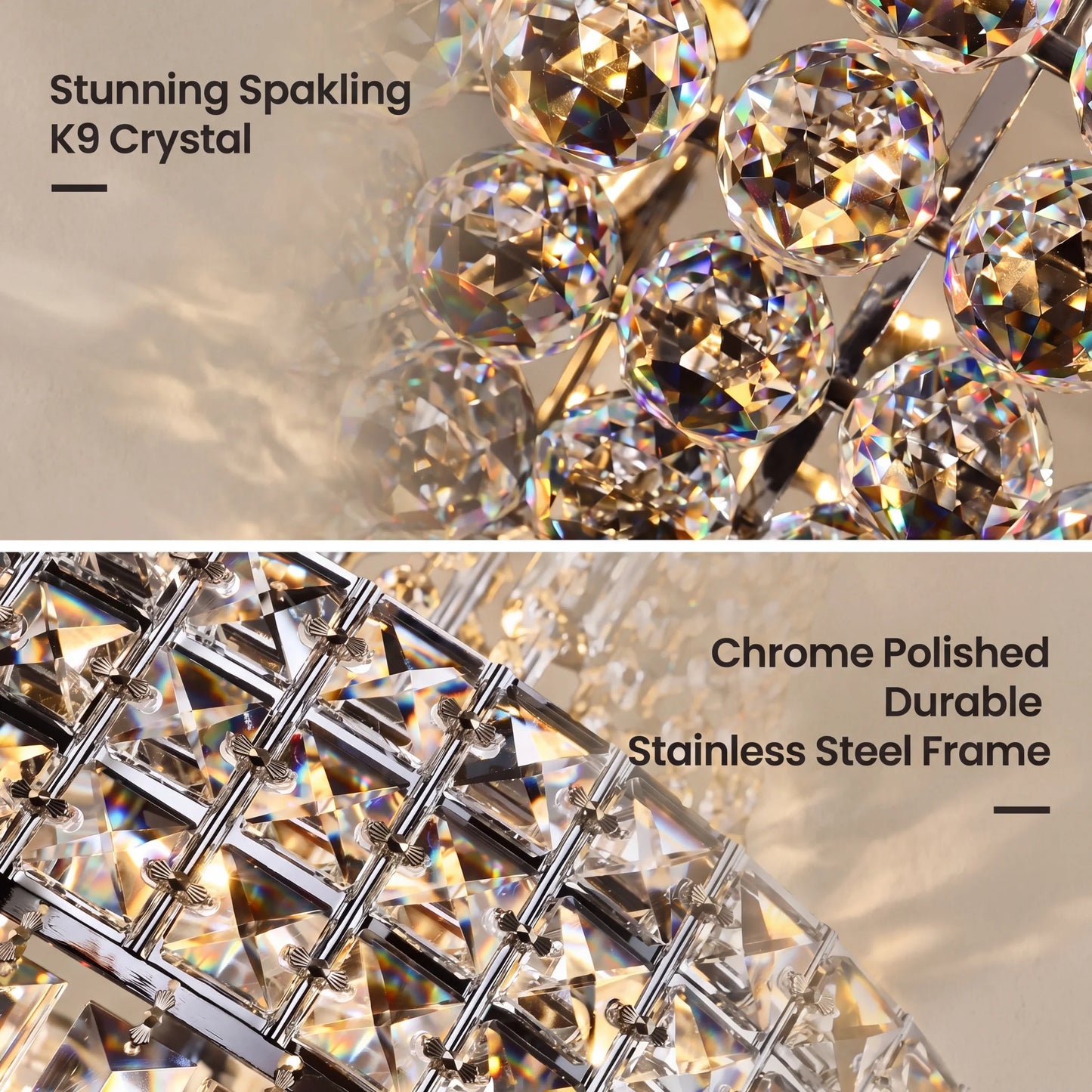 Round Dimmable Crystal Chandelier With Iron Body And E14 Base