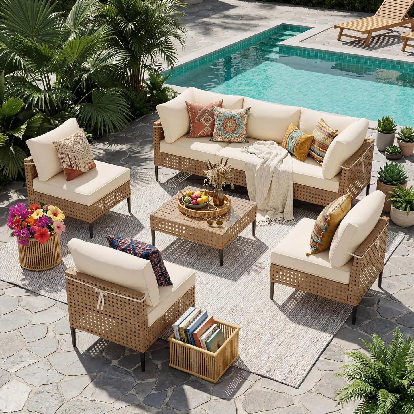 Modern Modular Outdoor Patio Sectional Sofa Set With Table