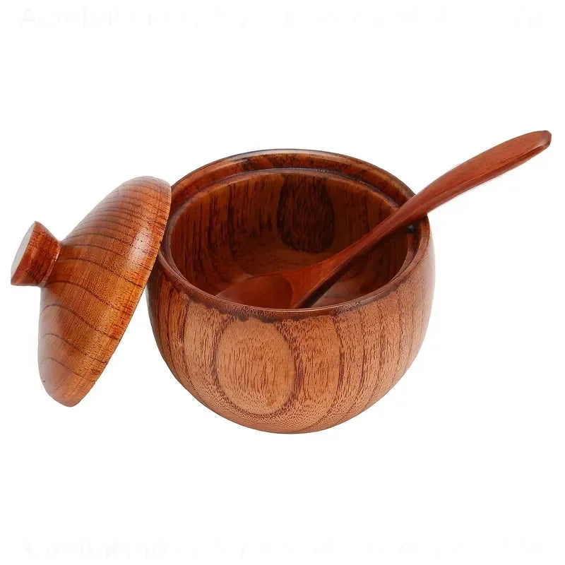 Jujube Wood Seasoning Box With Spoon And Lid Kitchen Storage