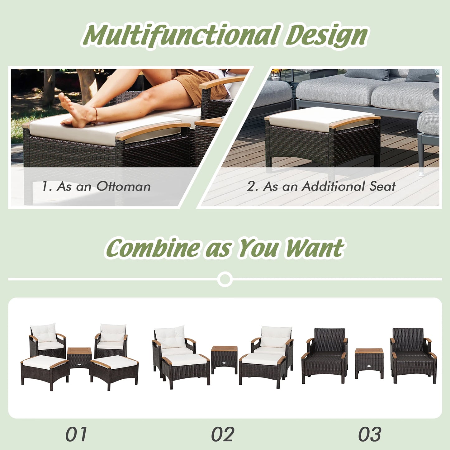 Homasis Outdoor Rattan Patio Sofa Set With Wooden Table