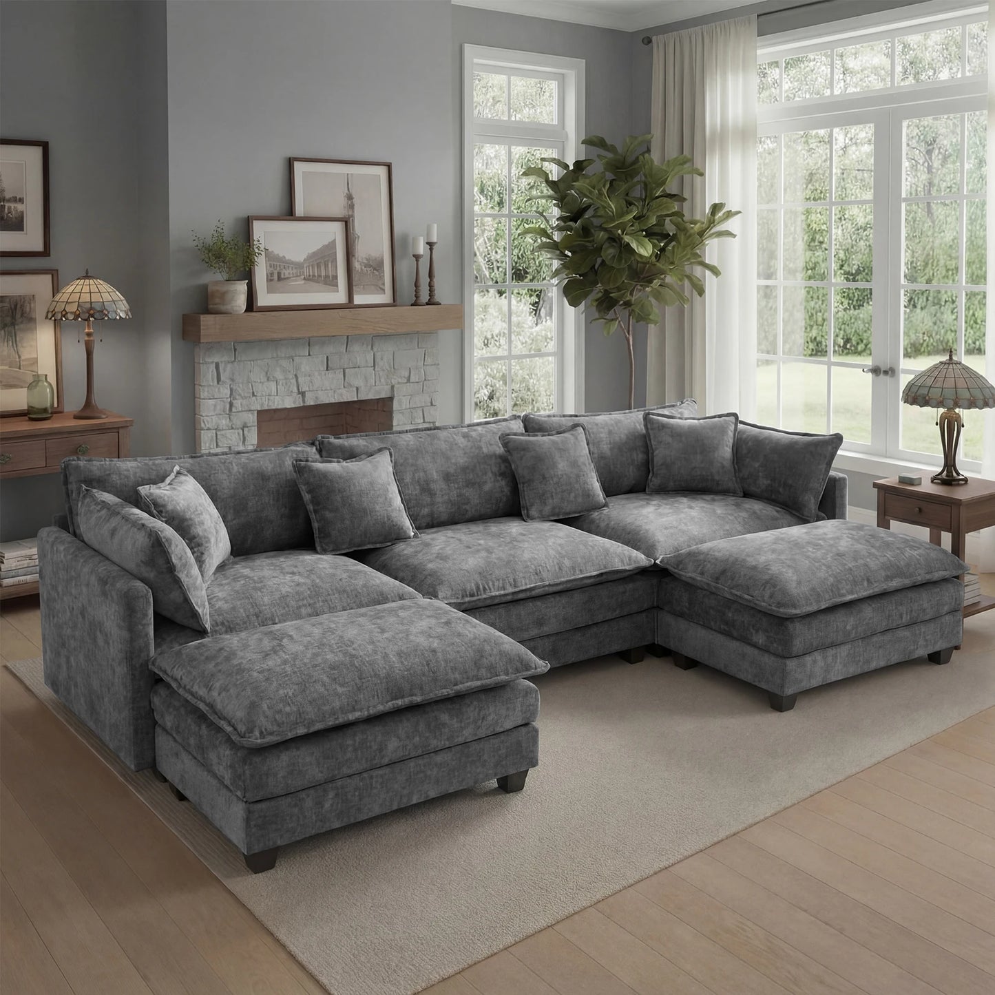 Modern Modular Sectional Sofa With Ottoman And Deep Seat Design