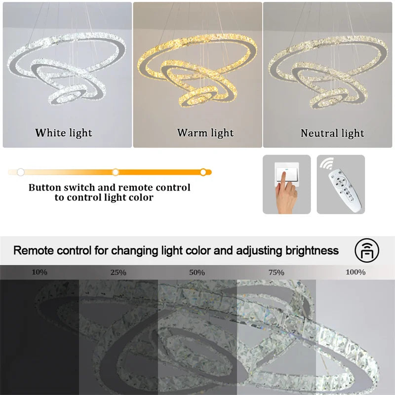 GreeLustr LED Modern Crystal Chandelier Pendant Ceiling Light Fixture