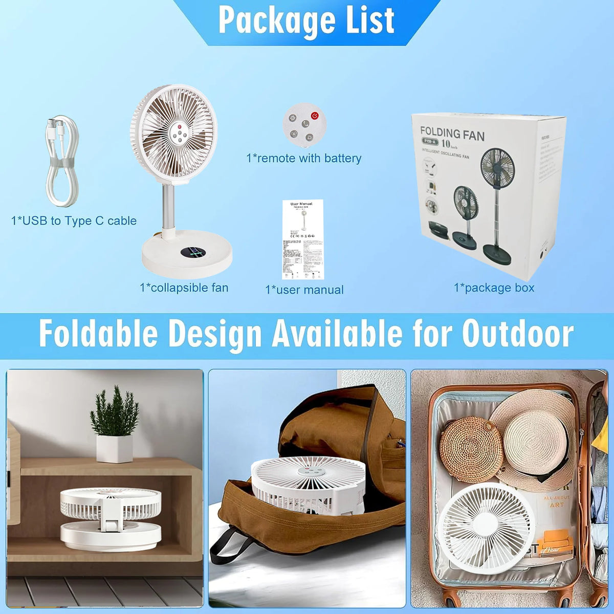 Tengkesi Remote Control Folding Fan With Silent LED Oscillation