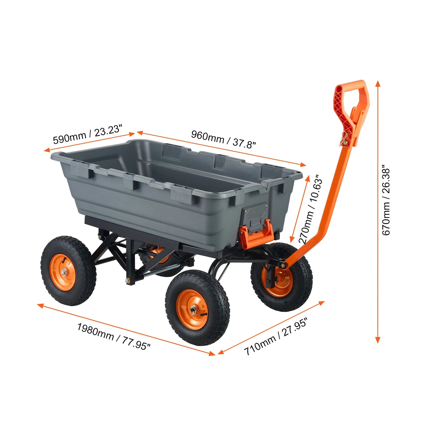SucceBuy Steel Frame Garden Dump Cart With Convertible Handle