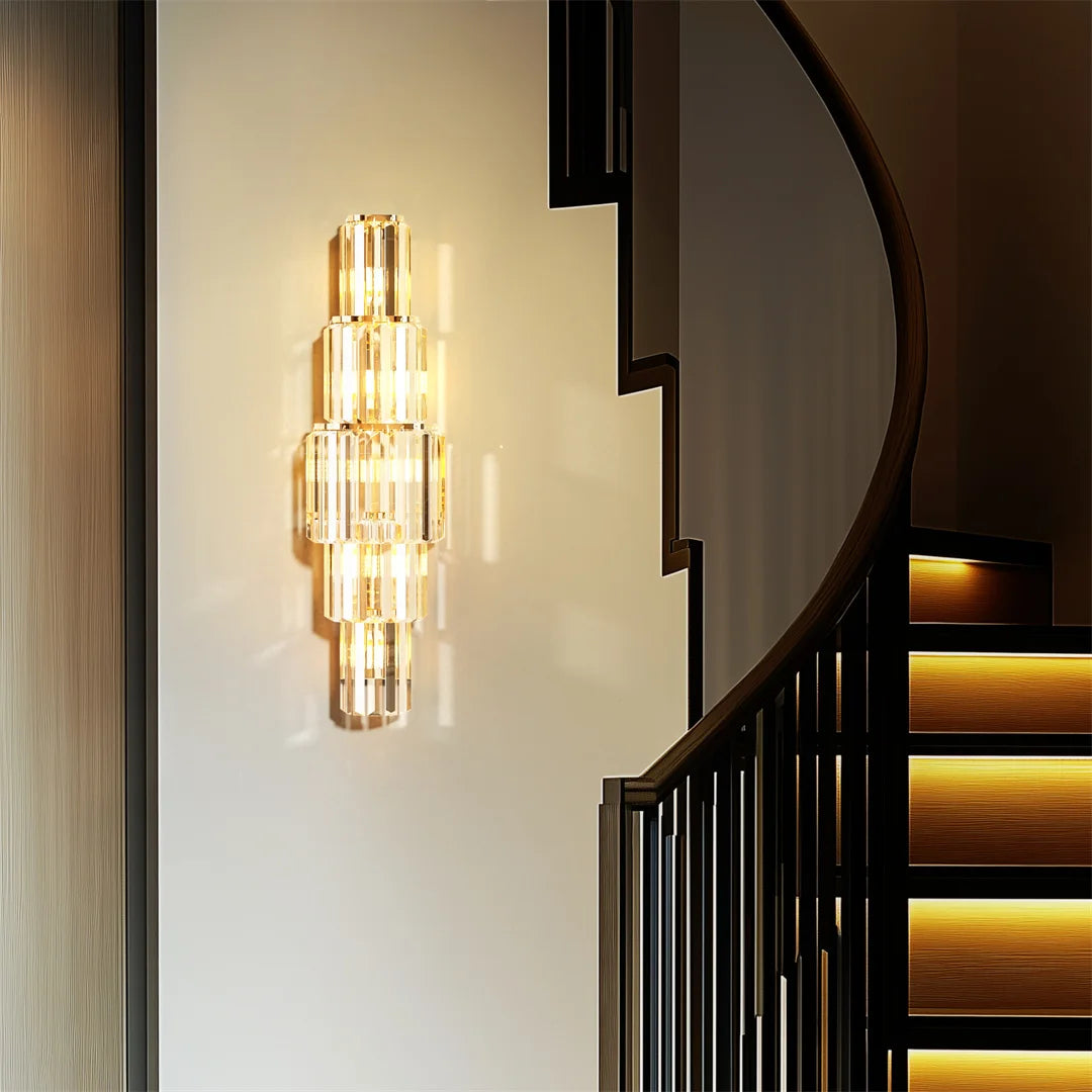 Luvodi Modern Crystal Wall Lamp 3 Layer Sconce With Included Bulbs