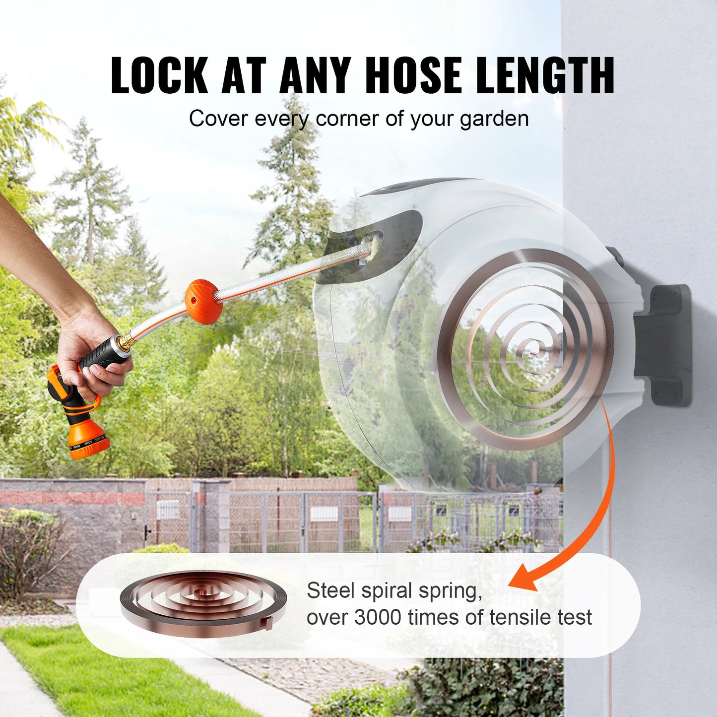 SucceBuy Retractable Wall Mount Hose Reel 180 Swivel Nozzle