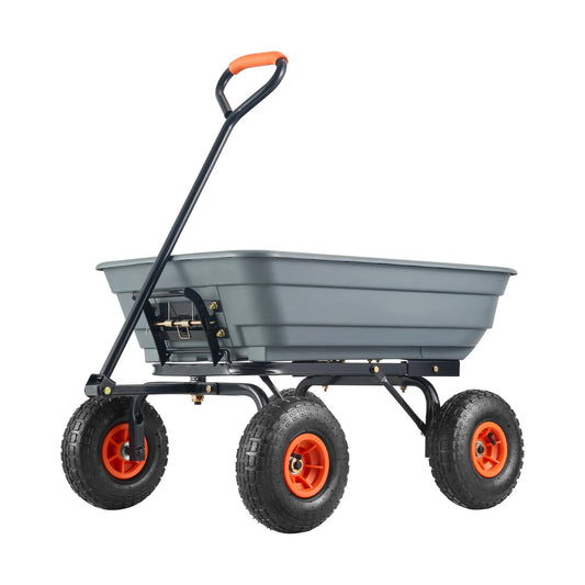 SucceBuy Steel Frame Garden Dump Cart With Convertible Handle