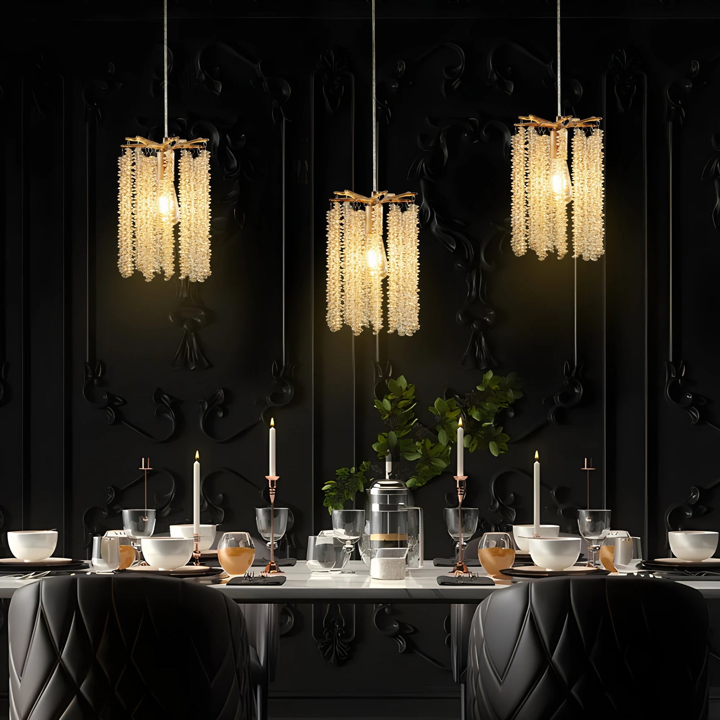 ARLGSITE Crystal Pendant Chandelier With Waterfall Bead Design