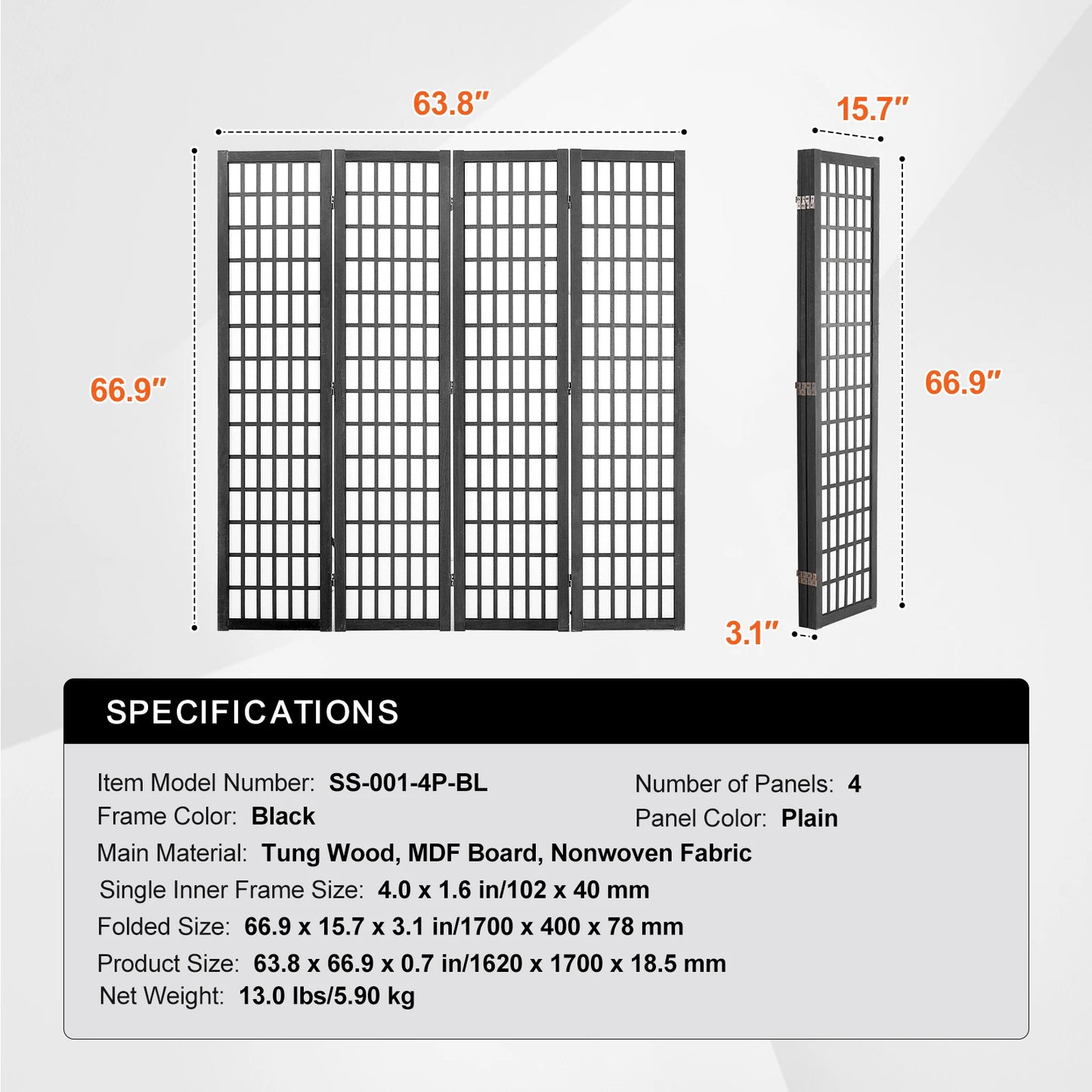 SucceBuy Wood Folding Privacy Screen Portable Room Divider