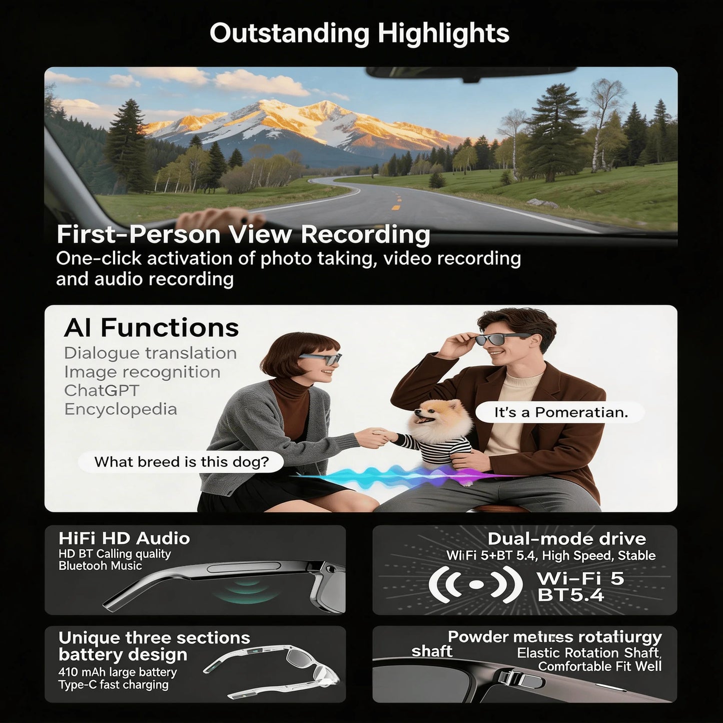 W&O 4K AI Camera Glasses Featuring Translation And Smart Audio