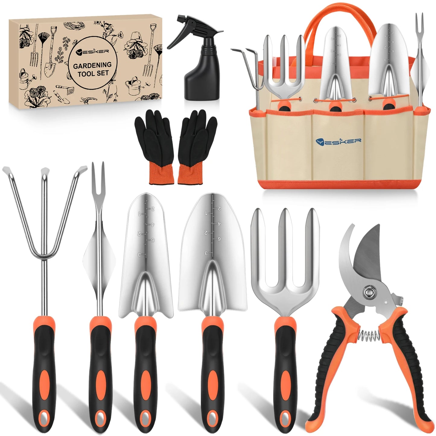 Heavy Duty Eight Piece Garden Tool Kit With Ergonomic Handles