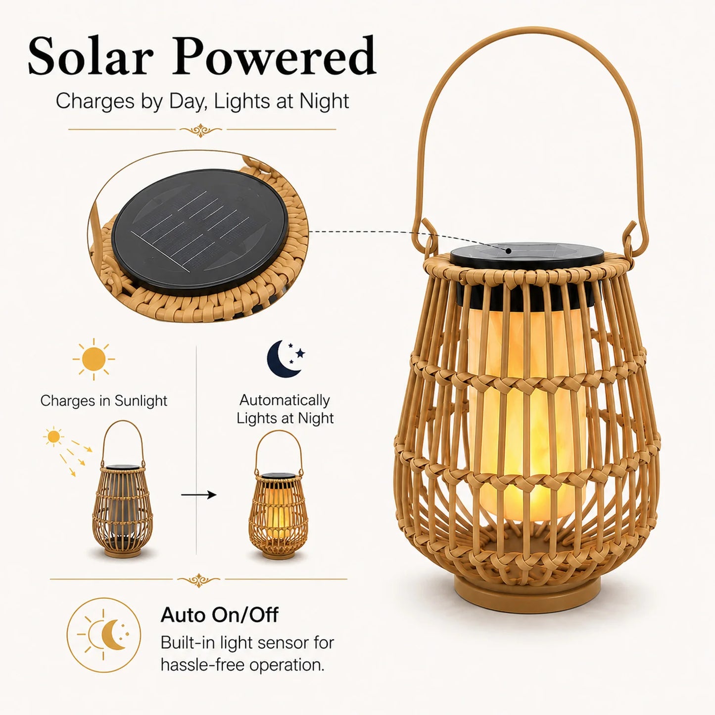 Handwoven Rattan Solar Lanterns Waterproof Hanging Led Outdoor Lights