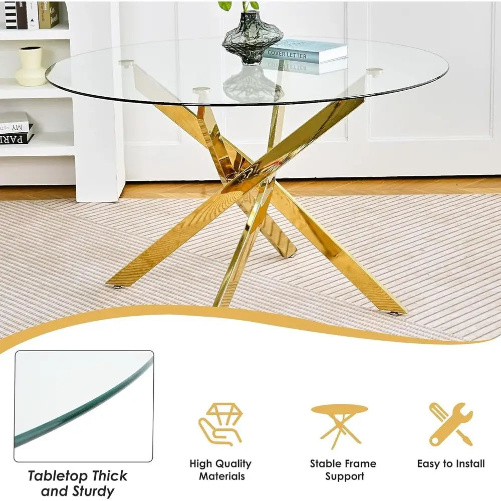 Modern Glass Dining Set with Velvet Upholstered Chairs