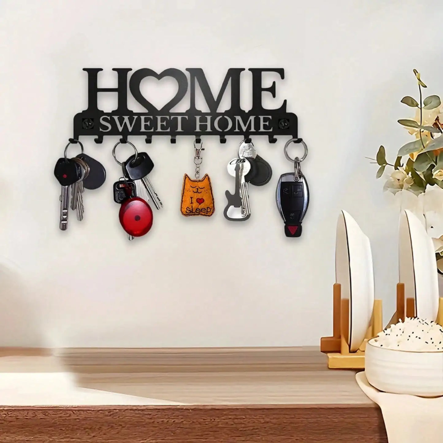 Compact Foldable Wall Mount Key Holder With Ten Hooks