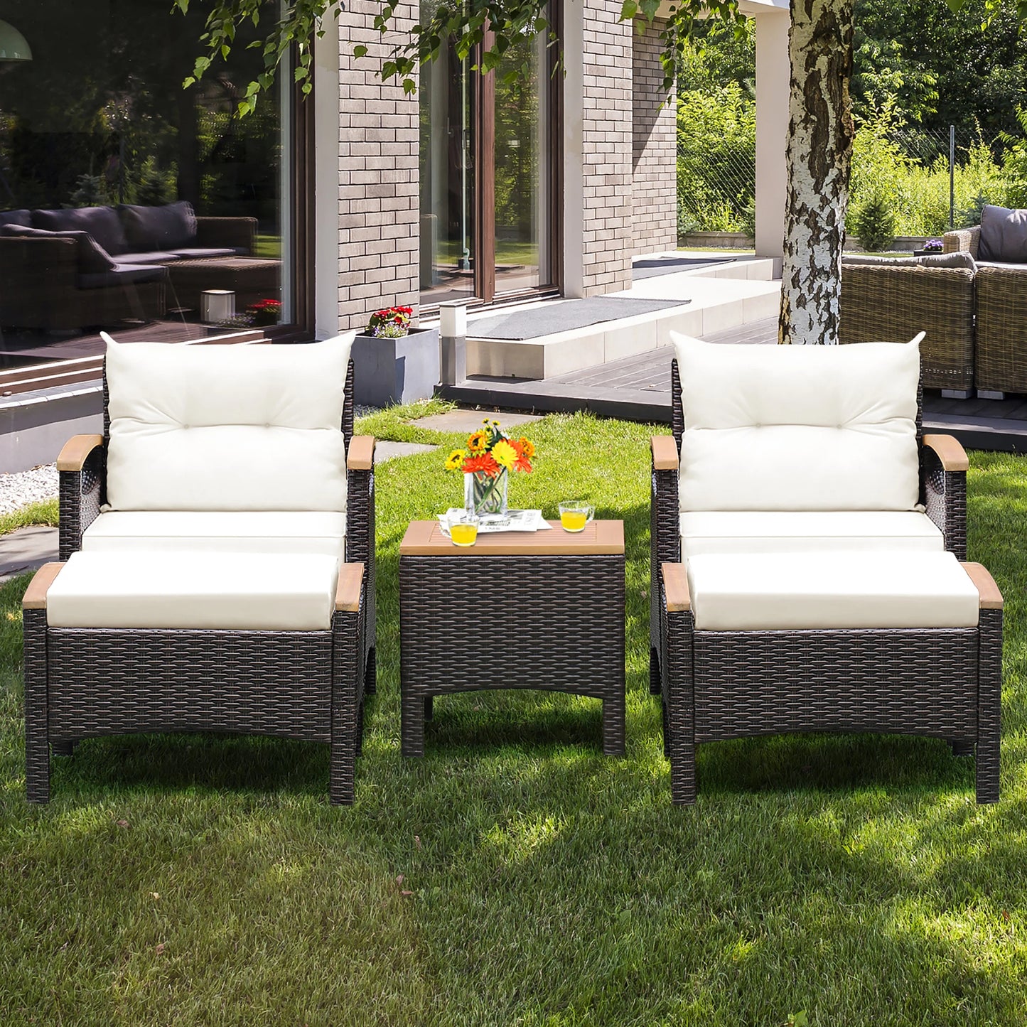 Homasis Outdoor Rattan Patio Sofa Set With Wooden Table