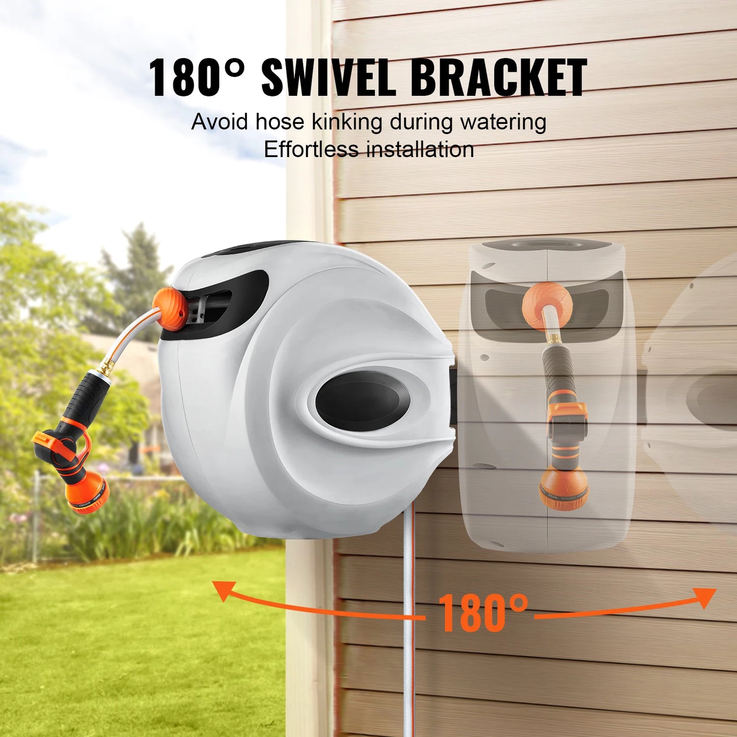 SucceBuy Retractable Wall Mount Hose Reel 180 Swivel Nozzle