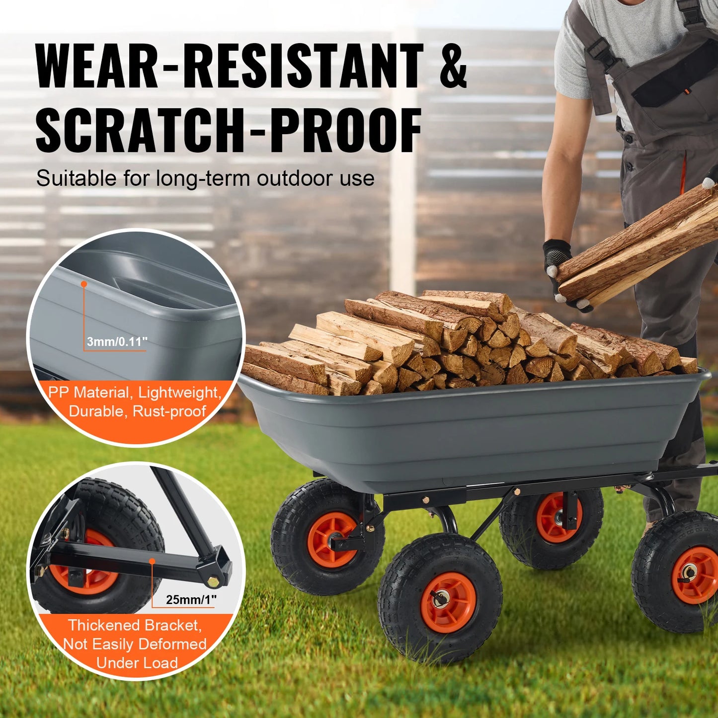 SucceBuy Steel Frame Garden Dump Cart With Convertible Handle