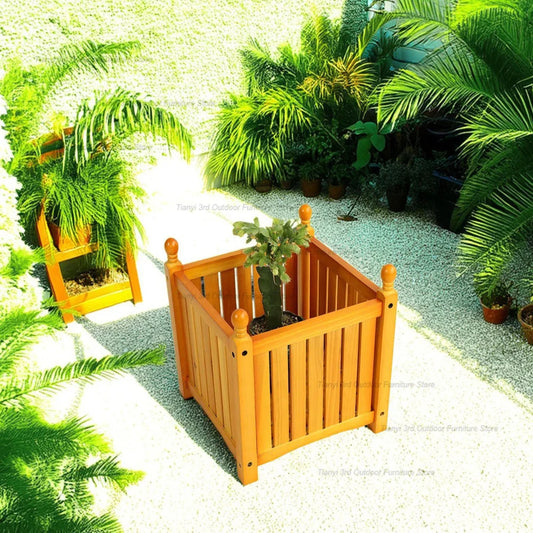 Wooden Outdoor Square Planter Pot For Flowers Herbs Garden Patio