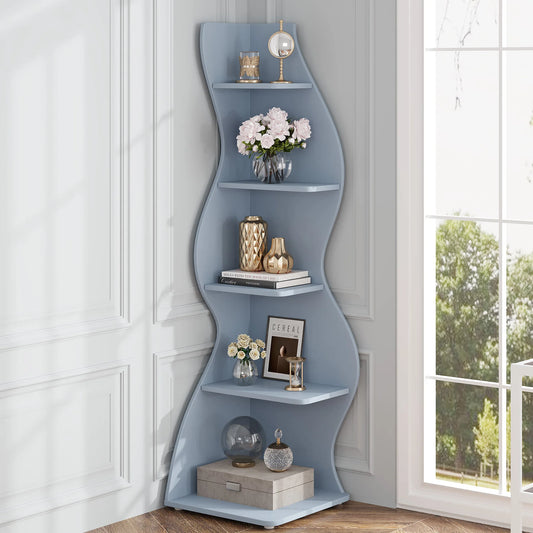 Tribesigns Modern 5 Tier Wooden Corner Bookshelf Plant Stand